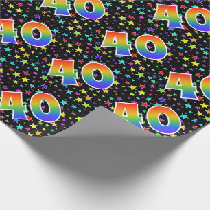 Colourful Stars + Rainbow Pattern "40" Event # Wrapping Paper