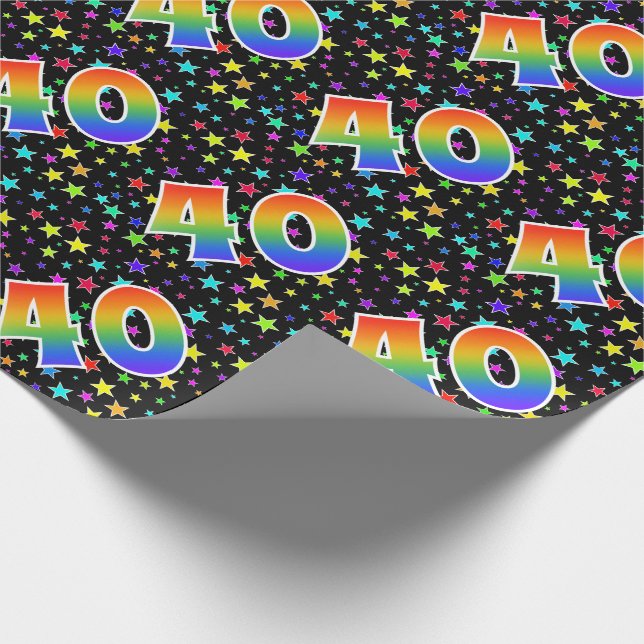 Colourful Stars + Rainbow Pattern "40" Event # Wrapping Paper (Corner)