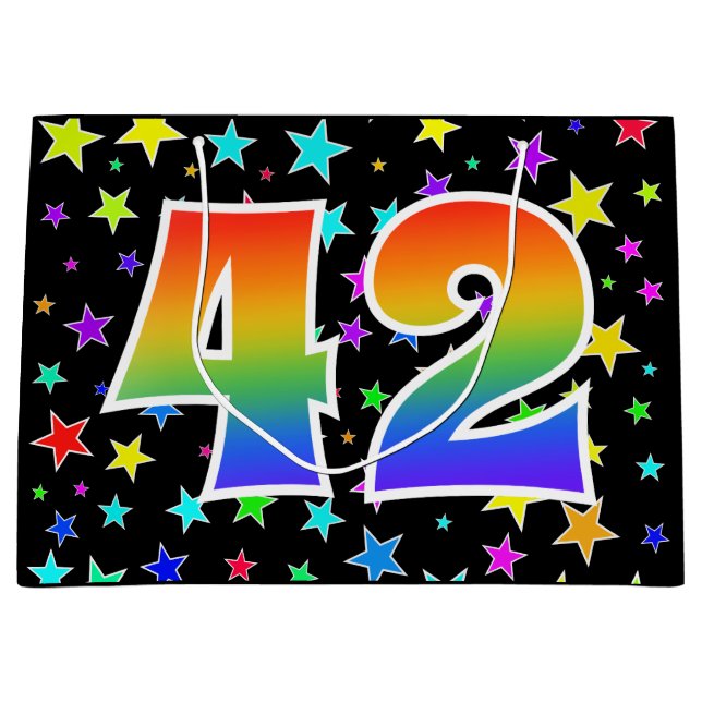 Colourful Stars + Rainbow Pattern "42" Event # Large Gift Bag (Front)