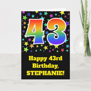 Colourful Stars + Rainbow Pattern "43" Birthday # Card