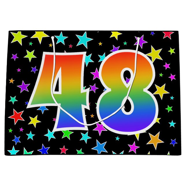 Colourful Stars + Rainbow Pattern "48" Event # Large Gift Bag (Front)