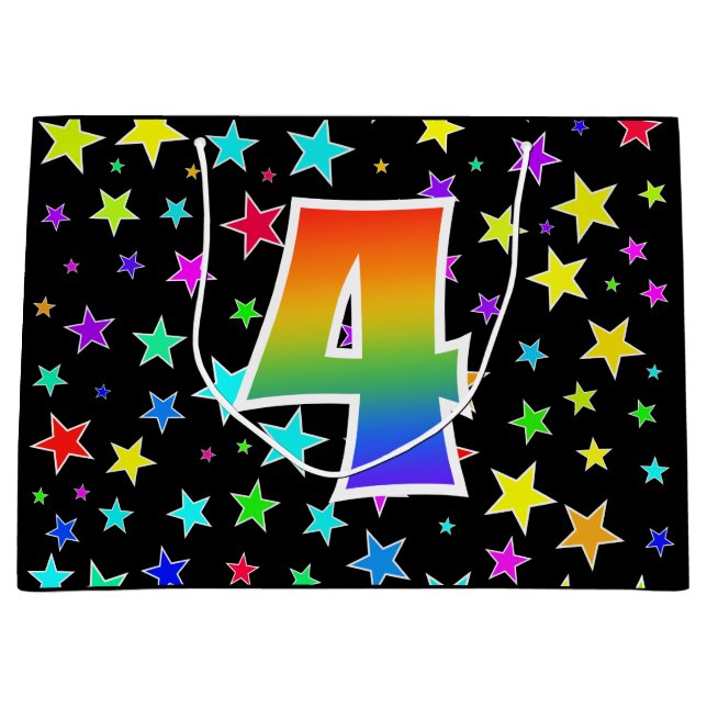 Colourful Stars + Rainbow Pattern "4" Event # Large Gift Bag (Front)