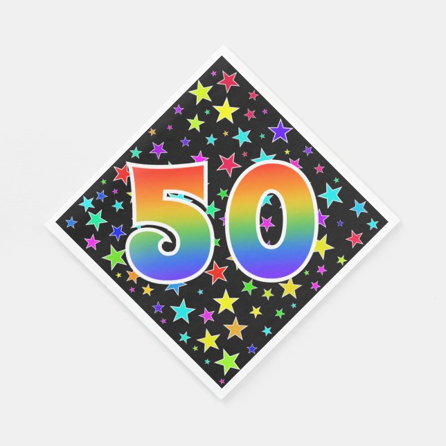 Colourful Stars + Rainbow Pattern "50" Event # Napkin (Corner)