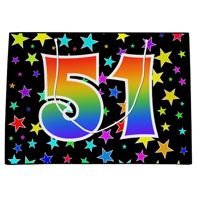 Colourful Stars + Rainbow Pattern "51" Event # Large Gift Bag (Front)