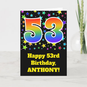 Colourful Stars + Rainbow Pattern "53" Birthday # Card