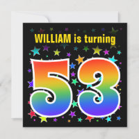 Colourful Stars + Rainbow Pattern "53" Birthday #