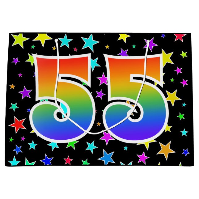 Colourful Stars + Rainbow Pattern "55" Event # Large Gift Bag (Front)