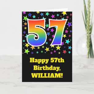 Colourful Stars + Rainbow Pattern "57" Birthday # Card