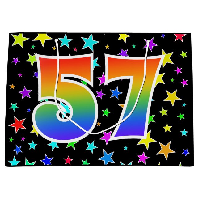 Colourful Stars + Rainbow Pattern "57" Event # Large Gift Bag (Front)