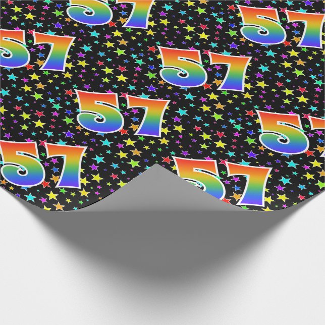 Colourful Stars + Rainbow Pattern "57" Event # Wrapping Paper (Corner)