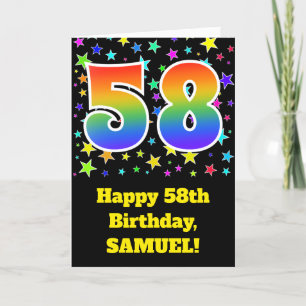 Colourful Stars + Rainbow Pattern "58" Birthday # Card