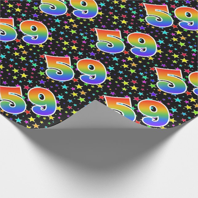 Colourful Stars + Rainbow Pattern "59" Event # Wrapping Paper (Corner)