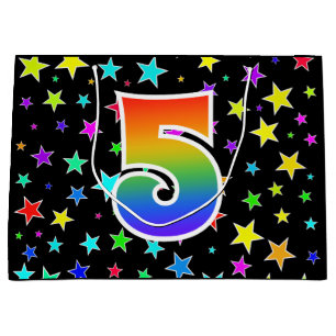 Colourful Stars + Rainbow Pattern "5" Event # Large Gift Bag
