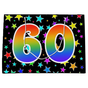 Colourful Stars + Rainbow Pattern "60" Event # Large Gift Bag