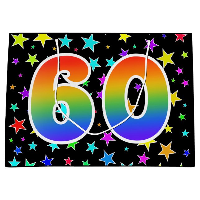 Colourful Stars + Rainbow Pattern "60" Event # Large Gift Bag (Front)