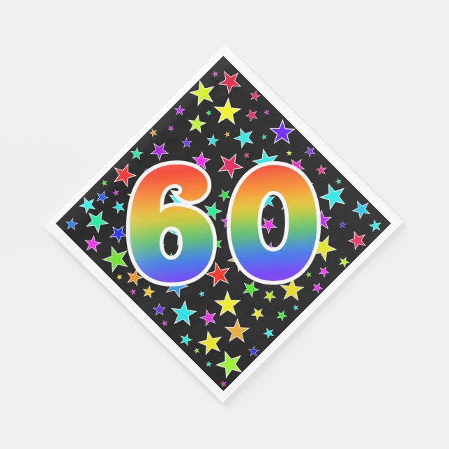Colourful Stars + Rainbow Pattern "60" Event # Napkin (Corner)