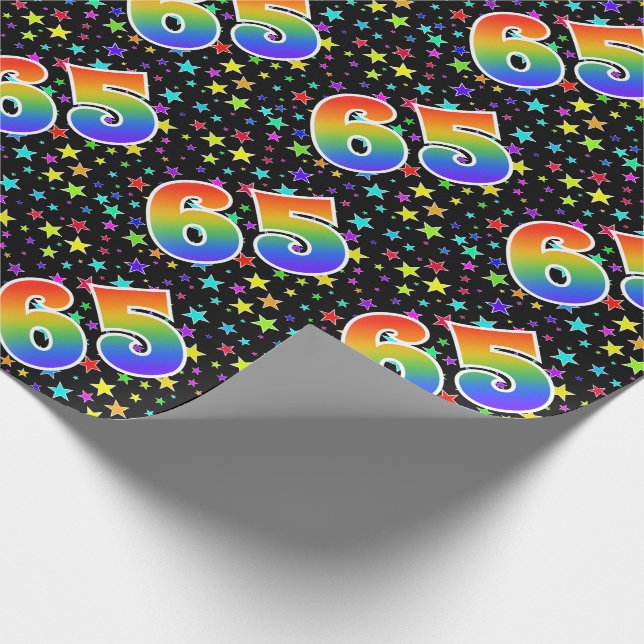 Colourful Stars + Rainbow Pattern "65" Event # Wrapping Paper (Corner)