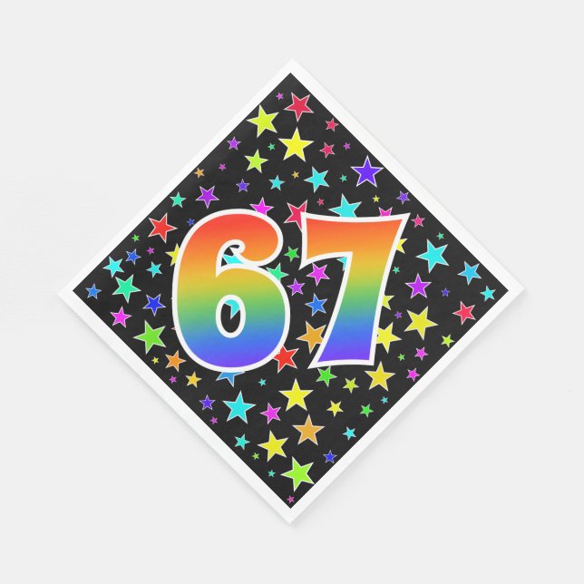 Colourful Stars + Rainbow Pattern "67" Event # Napkin (Corner)