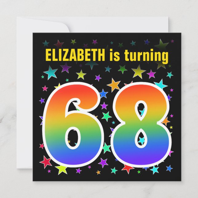 Colourful Stars + Rainbow Pattern "68" Birthday # Invitation (Front)