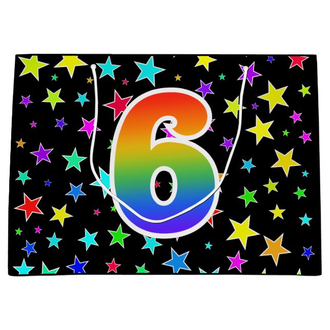 Colourful Stars + Rainbow Pattern "6" Event # Large Gift Bag (Front)