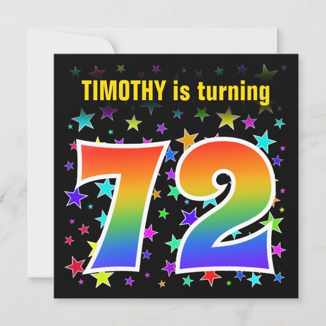 Colourful Stars + Rainbow Pattern "72" Birthday # Invitation (Front)