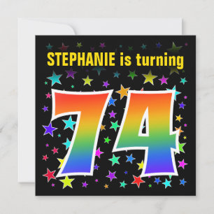 Colourful Stars + Rainbow Pattern "74" Birthday # Invitation