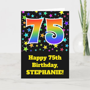 Colourful Stars + Rainbow Pattern "75" Birthday # Card