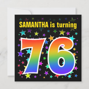 Colourful Stars + Rainbow Pattern "76" Birthday # Invitation