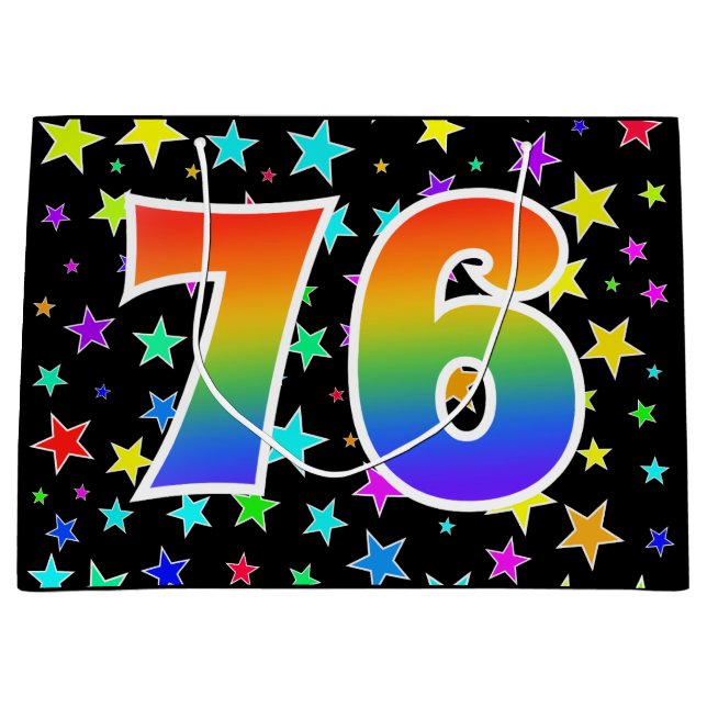 Colourful Stars + Rainbow Pattern "76" Event # Large Gift Bag (Front)