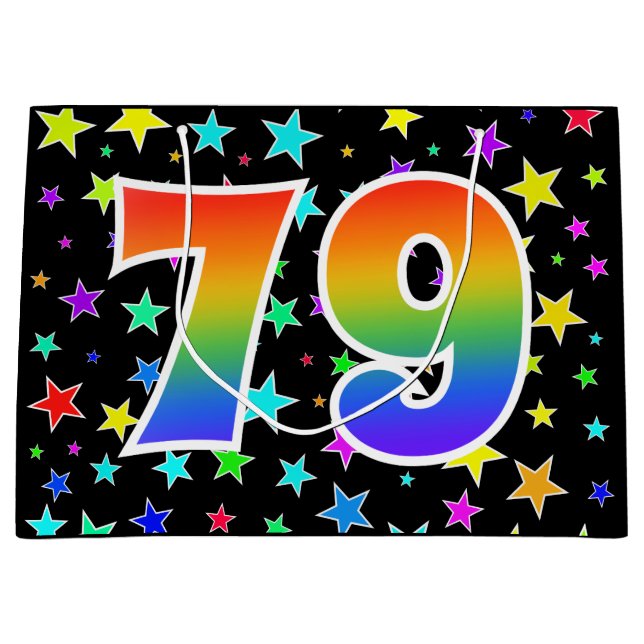 Colourful Stars + Rainbow Pattern "79" Event # Large Gift Bag (Front)