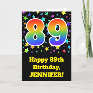 Colourful Stars + Rainbow Pattern "89" Birthday # Card