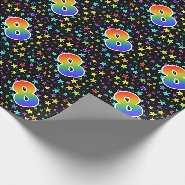 Colourful Stars + Rainbow Pattern "8" Event # Wrapping Paper (Corner)