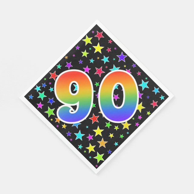 Colourful Stars + Rainbow Pattern "90" Event # Napkin (Corner)