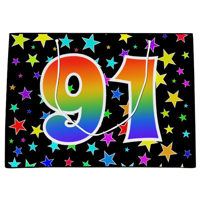 Colourful Stars + Rainbow Pattern "91" Event # Large Gift Bag (Front)