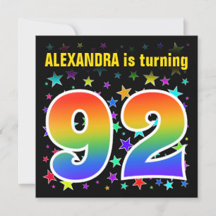 Colourful Stars + Rainbow Pattern "92" Birthday # Invitation