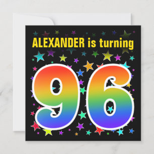 Colourful Stars + Rainbow Pattern "96" Birthday # Invitation