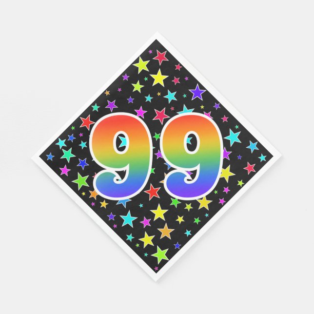 Colourful Stars + Rainbow Pattern "99" Event # Napkin (Corner)