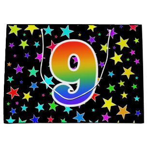 Colourful Stars + Rainbow Pattern "9" Event # Large Gift Bag