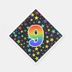 Colourful Stars + Rainbow Pattern "9" Event # Napkin