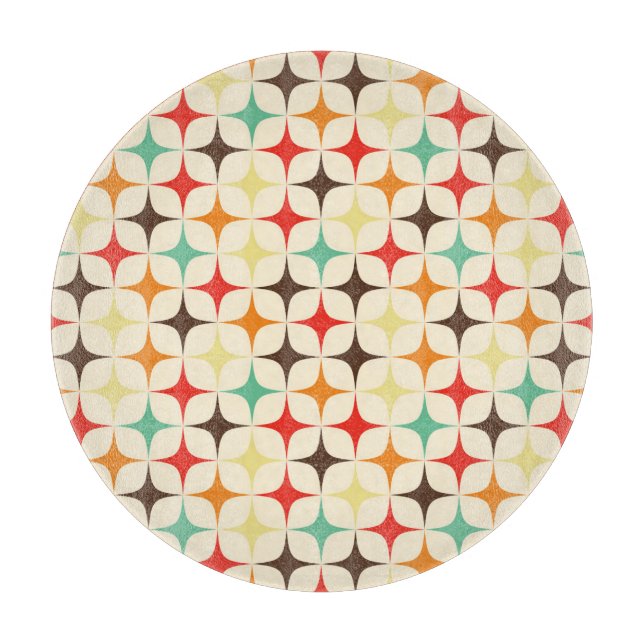 Colourful Stars Retro Geometric Pattern Cutting Board (Front)