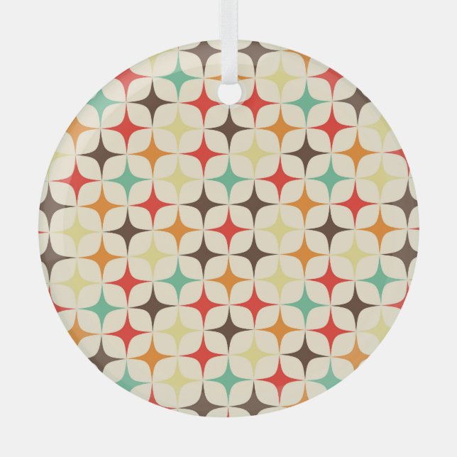 Colourful Stars Retro Geometric Pattern Glass Ornament (Front)