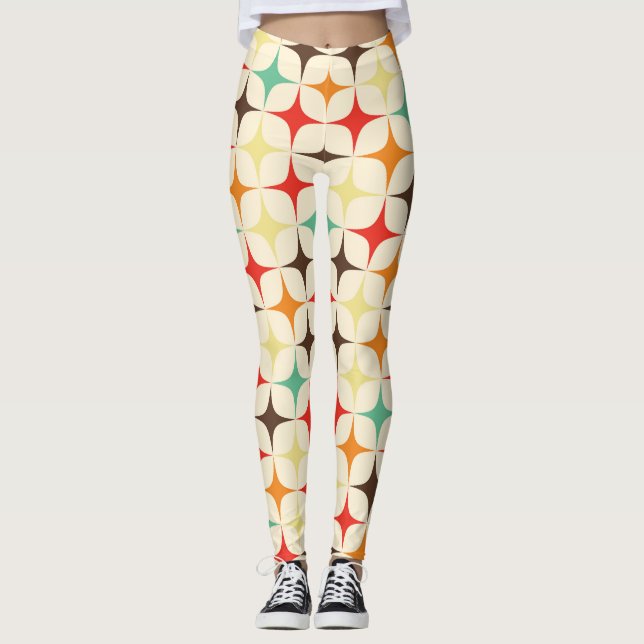 Colourful Stars Retro Geometric Pattern Leggings (Front)