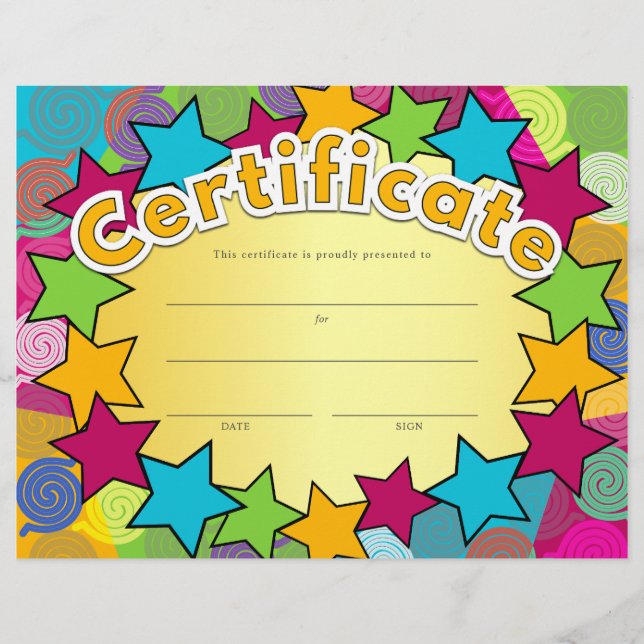 Colourful Stars & Shapes Kid's Certificate Award Flyer (Front)