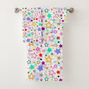 Colourful Stars White Bath Towel Set