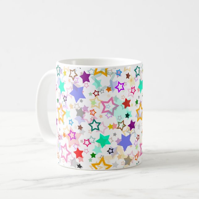 Colourful Stars White  Coffee Mug (Front Left)
