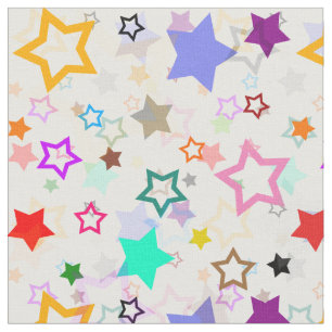 Colourful Stars White  Fabric