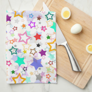 Colourful Stars White  Kitchen Towel
