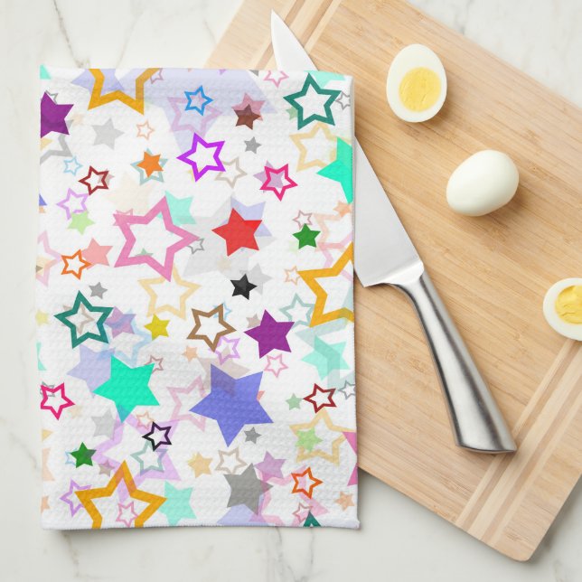 Colourful Stars White  Kitchen Towel (Quarter Fold)