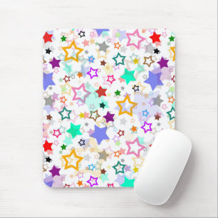 Colourful Stars White Mouse Pad