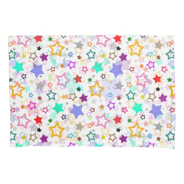 Colourful Stars White  Pillowcase (Front)